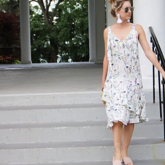 H&M SUMMER DRESS Size 4 Natural white/Floral Crêpe Knee-length - Picture 16 of 16